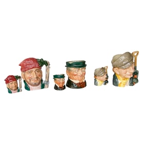 Vintage Collection of English Royal Doulton Porcelain Character Jugs and Mugs, Six Total