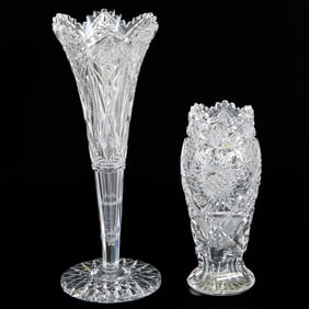 Vintage Cut Glass Vases, Two Total