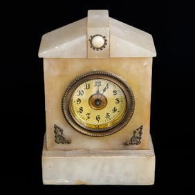 Vintage Natural Alabaster Art Deco Style Mantle Clock