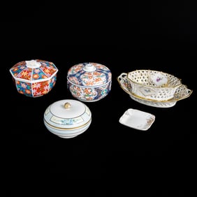 Group of Decorative Porcelain Trinket Items, Six Total Pieces