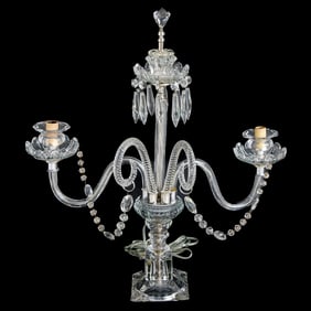 Cut Glass and Murano Style Glass Two Branch Candelabra Table Lamp