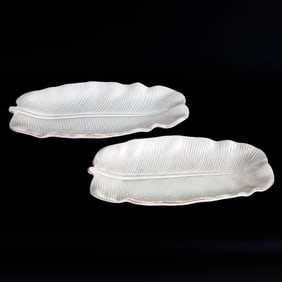 I Goldinger and Co. Ceramic Banana Leaf Platters, Two Total