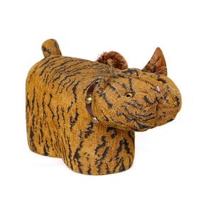 Vintage Tabby Cat Form Upholstered Foot Stool