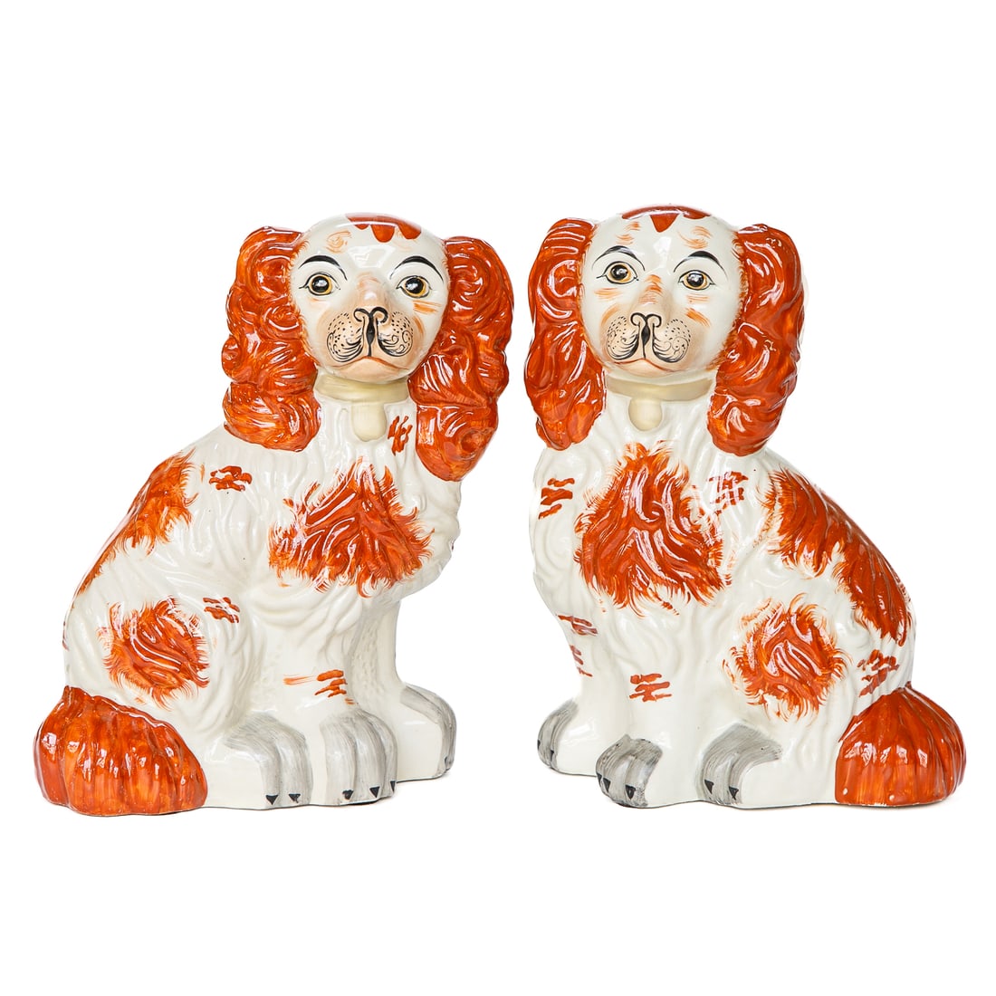 English Staffordshire Porcelain Spaniel Dogs, Pair (1 of 8)
