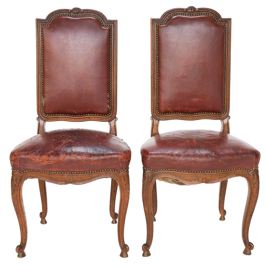 19th C. French Louis XV Style Carved Oak Side Chairs, Pair (1 of 5)