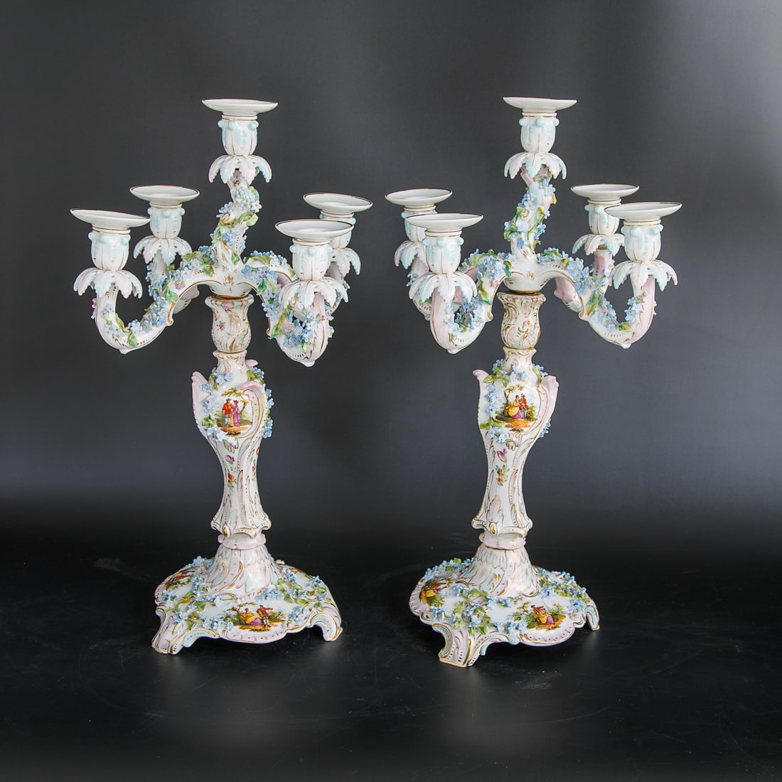 German Porcelain Dresden Style Candelabras, Pair (1 of 13)