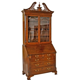 Late 18th/Early 19th C. English Mahogany Chippendale Style Bureau Bookcase