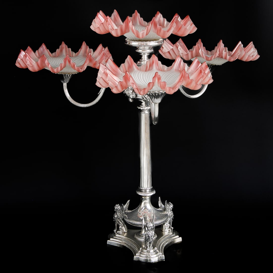 Late 19th C. Henry Wilkinson and Company Sheffield Silver Plated and Frosted Glass Epergne (1 of 10)