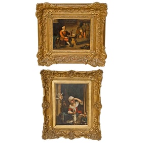 Late 19th/Early 20th C. Interior Scenes, Oil on Tin, Two Total Pieces