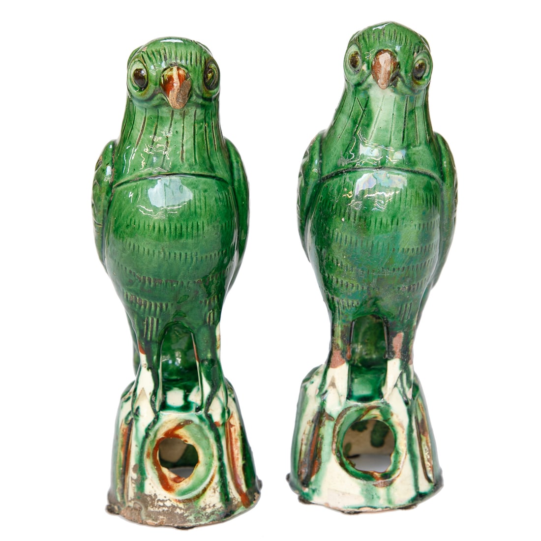 Late 19th C. Chinese Export Green Sancai Glazed Parrots, Companion Pair (1 of 8)