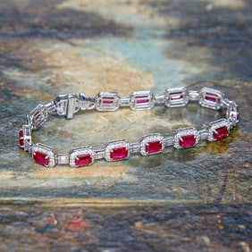 7 Inch 18K White Gold Burmese Ruby and Diamond Bracelet