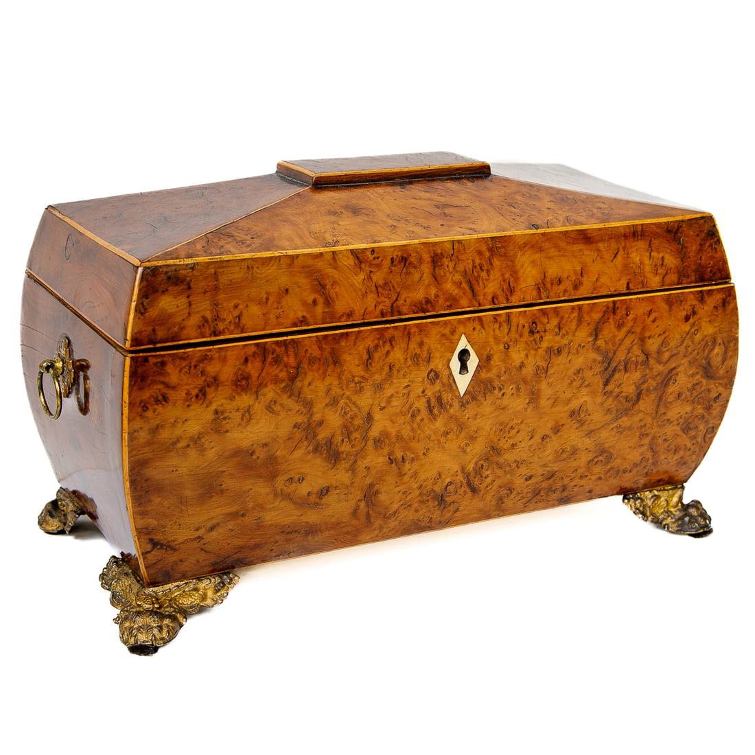 19th C George II Style English Burl Walnut Tea Caddy (1 of 8)
