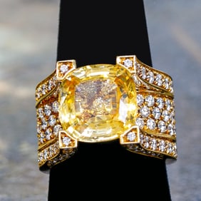 18K Yellow Gold Yellow Sapphire and Diamond Ring, Size 8