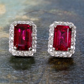 14K White Gold Rubilite and Diamond Earrings