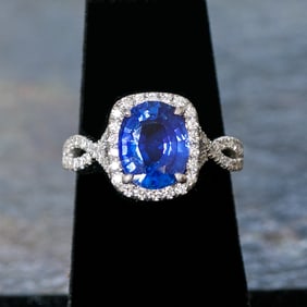 Platinum Natural Sapphire and Diamond Ring, Size 6.5