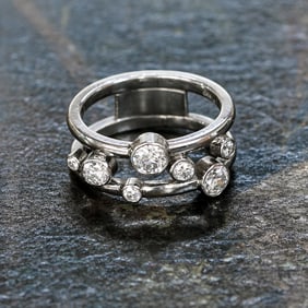 Platinum Natural Diamond Dinner Ring, Size 8.5