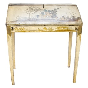 Late 19th C. Ivory Chinoiserie Lacquered Slant Front Writing Table