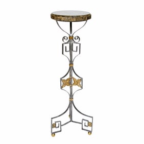 Vintage Metal, Brass and Marble Veneer Plant Stand/Pedestal