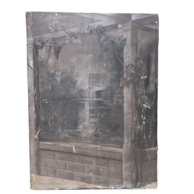 Late 19th C. Large Tuscan Veranda Landscape Scene, Oil on Canvas