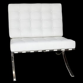 Mid 20th C. American White Leather and Polished Stainless Steel Barcelona Style Chair