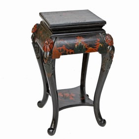 Antique Oriental Black Lacquered Square Side Table
