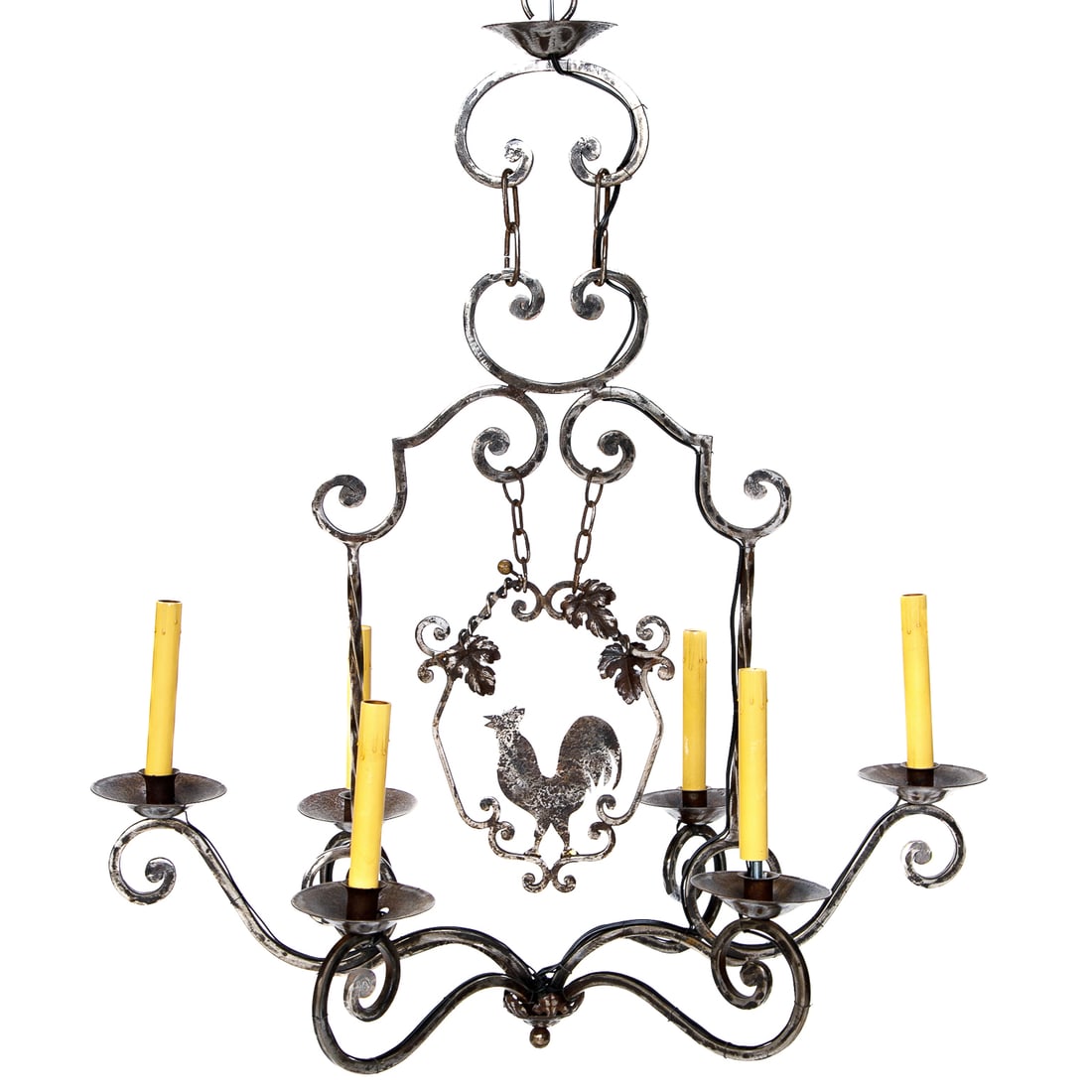 Vintage French Style Patinated Iron Rooster Chandelier (1 of 5)