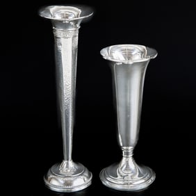 Sterling Silver Trumpet Vases, Two Total