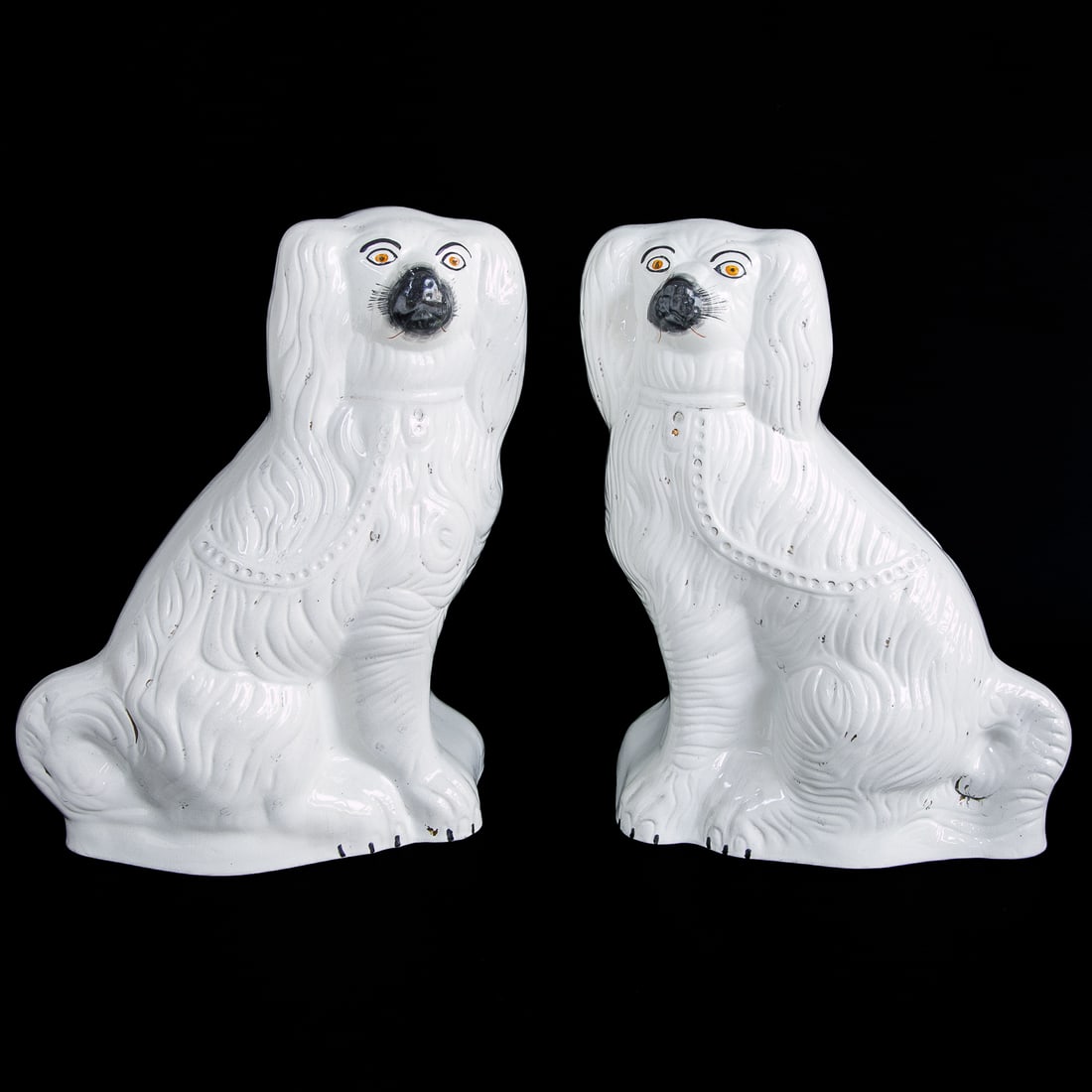 Early 20th C. White English Staffordshire Spaniel Dogs, Pair (1 of 5)