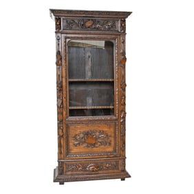 Late 19th C. Carved Oak French Renaissance Style Carved Single Door Cabinet