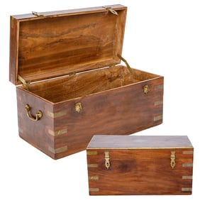 Early 20th C. English Mahogany Brass Bound Campaign Style Box