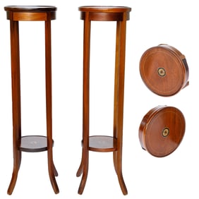 Custom English Mahogany Sheraton Style Reproduction Plant Stands, Pair