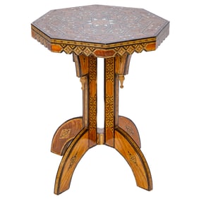 Vintage Anglo Indian Multi Wood Inlaid Octagonal Drink/Side Table