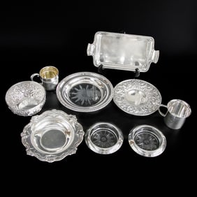 Box Lot of Sterling Silver Table Top Items, Nine Total Pieces