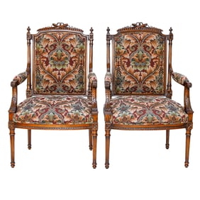 Louis XVI Style Acacia Wood Armchairs a la Reine, Pair