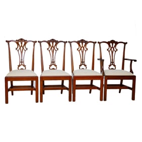 Set of Chippendale Style Straight Leg Mahogany Dining Chairs, Seven Total