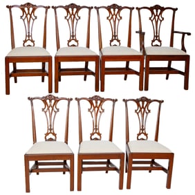 Set of Chippendale Style Straight Leg Mahogany Dining Chairs, Seven Total