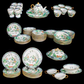 Crown Staffordshire English Porcelain Partial Dinner Service in Ye Olde Willow Pattern