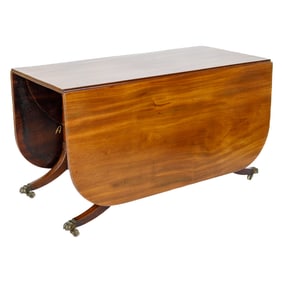 19th C. English Mahogany Regency Style Drop Leaf Dining Table