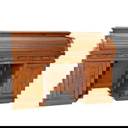 Late 19th C. American Carved Oak Wooten Rotary Low C Roll Top Desk