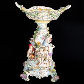19th C. German Meissen Figural Porcelain Centerpiece on Stand, Two Total Pieces