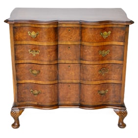 Late 19th C. English Walnut and Burl Walnut Georgian Style Block Front Chest