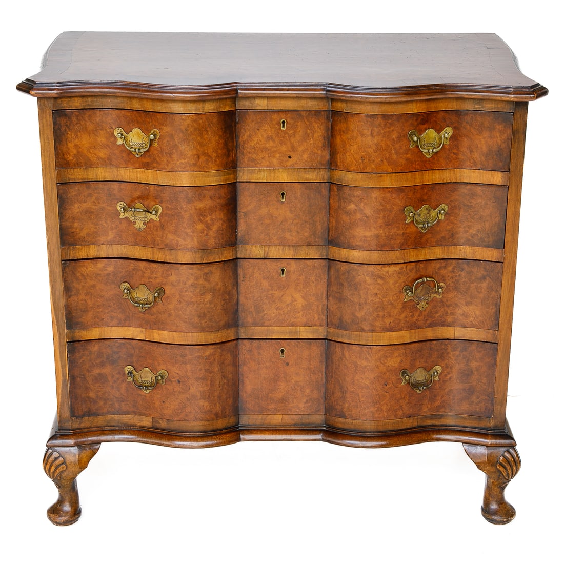 Late 19th C. English Walnut and Burl Walnut Georgian Style Block Front Chest (1 of 9)