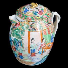 19th C. Famille Rose Chinese Export Rose Medallion Cider Jug