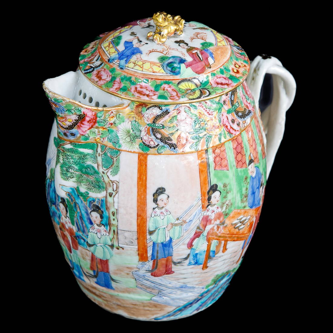 19th C. Famille Rose Chinese Export Rose Medallion Cider Jug