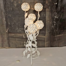 Vintage Italian White Tole Hydrangea Form Floor Lamp