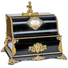 Late 19th C. French Louis XV Style Ebonized and Bronze Mounted Tantalus Set