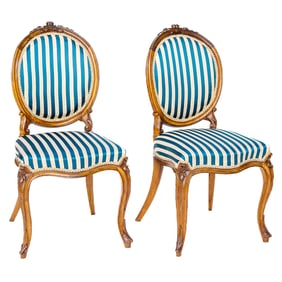 Late 19th C. French Walnut Louis XVI Style Side Chairs, Pair