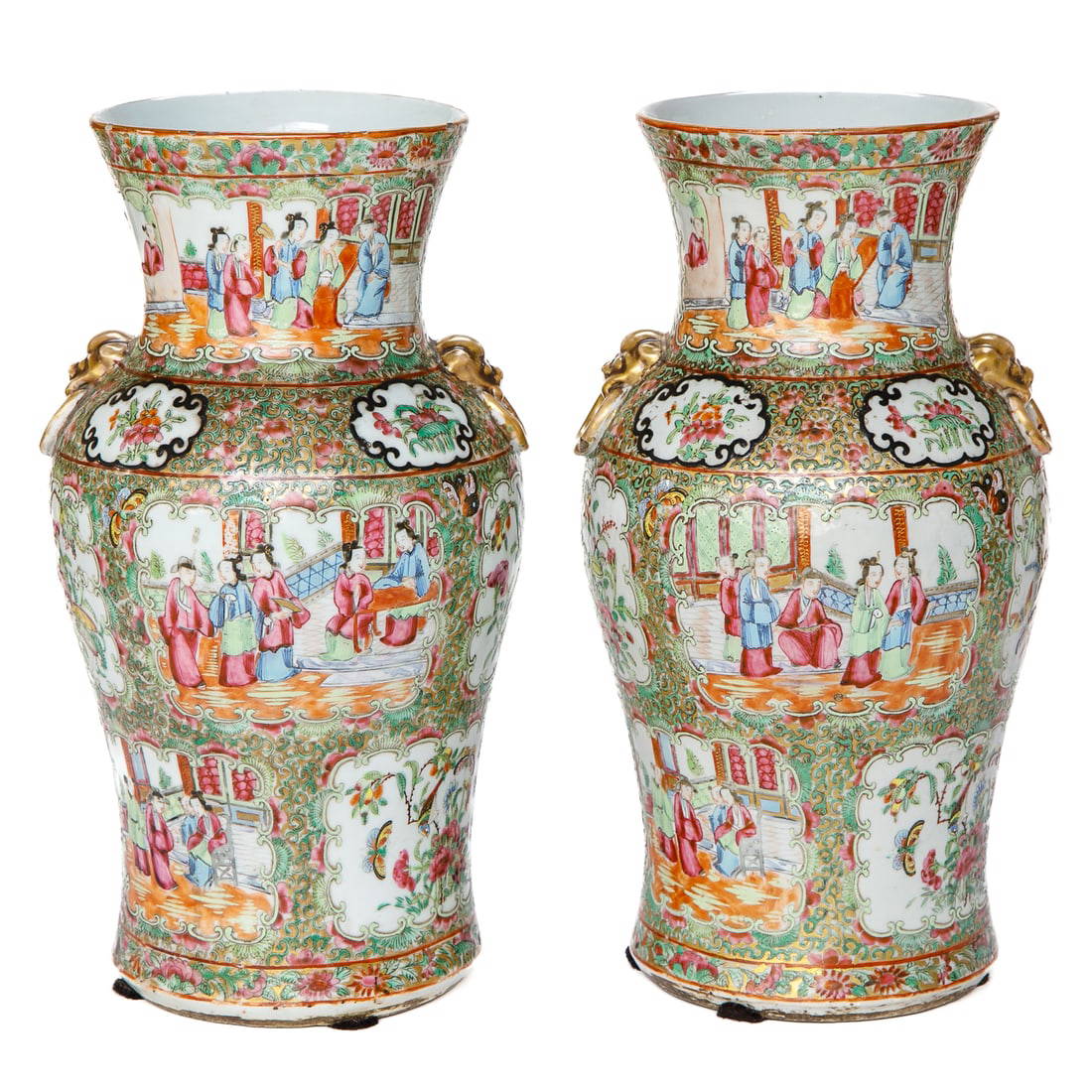 19th C. Chinese Export Rose Medallion Porcelain Vases, Pair