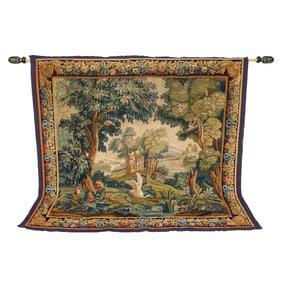 Vintage French Aubusson Style Hanging Wall Tapestry