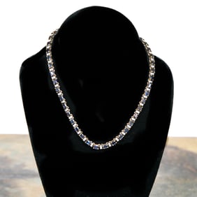15.5 Inch 18K Yellow and White Gold Natural Blue Sapphire and Diamond Necklace